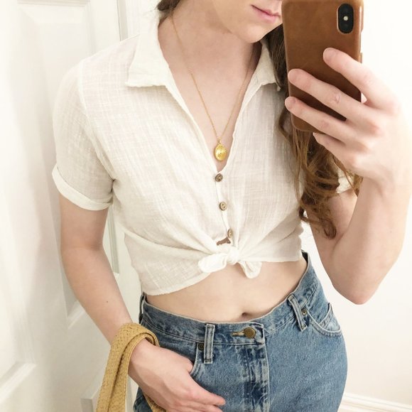 Anthropologie Potter's Pot Bohemian Tie Crop Top - Picture 2 of 7